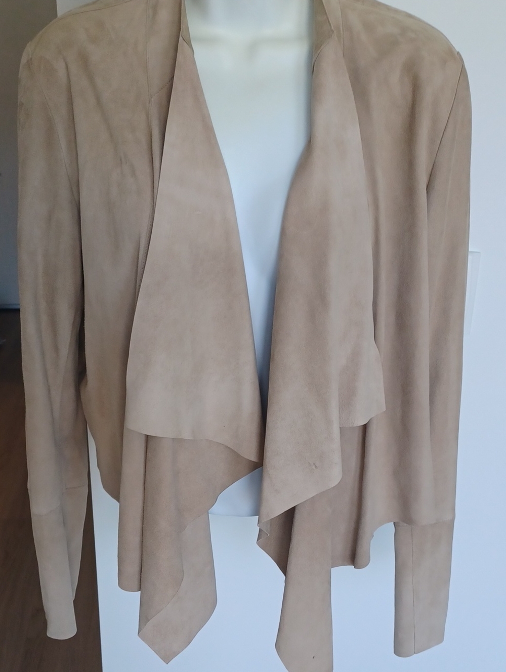Italian Made Leather, Cardigan-style Beige/camel Draped Suede Jacket